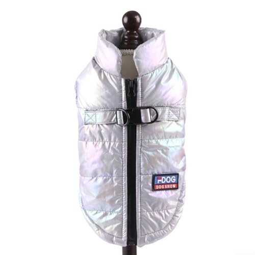 Hundejacke, wasserdichter Wintermantel mit Geschirr, Jacke, warm gepolstert, Puffer, Haustier, warme Mäntel für Hunde (XXL, Lasersilber) von CARMOTTER