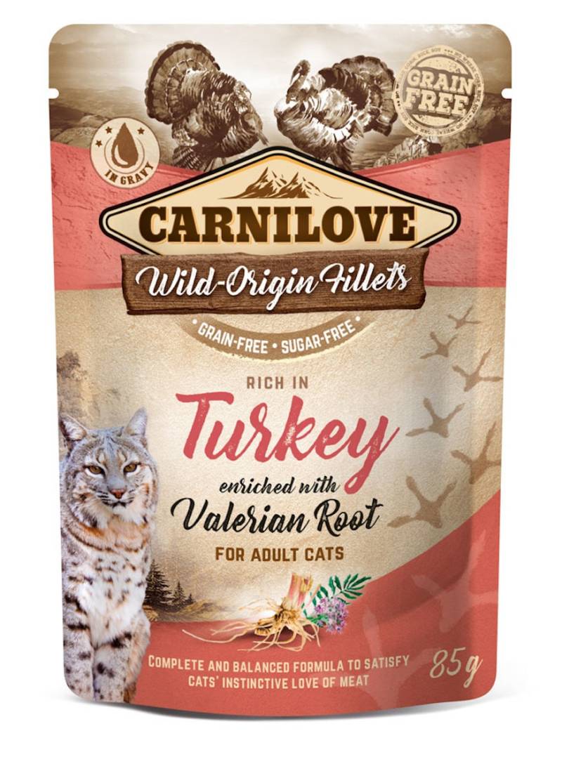 CARNILOVE 85 Gramm Katzennassfutter 24 x 85 Gramm Turkey enriched & Valerian Root