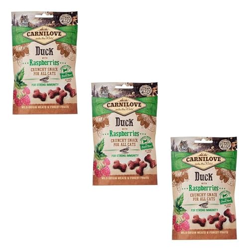 Carnilove Crunchy Snack Duck with Rasberries | 3er Pack | 3 x 50 g | Leckerli für Katzen | Ente und Himbeere | Ohne Zuckerzusatz | exotischer Fleischgeschmack von CARNILOVE