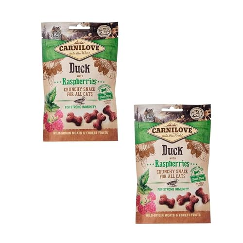 Carnilove Crunchy Snack Duck with Rasberries | Doppelpack | 2 x 50 g | Leckerli für Katzen | Ente und Himbeere | Ohne Zuckerzusatz | exotischer Fleischgeschmack von CARNILOVE