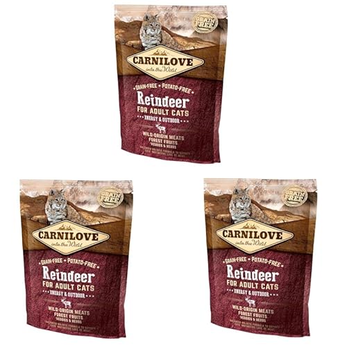 Carnilove Katze Adult Reindeer | 3er Pack | 3 x 400 g | Alleinfuttermittel für ausgewachsene Katzen | Enthält hochwertige Proteine und Vitamine | Ohne Getreide & Kartoffeln von CARNILOVE