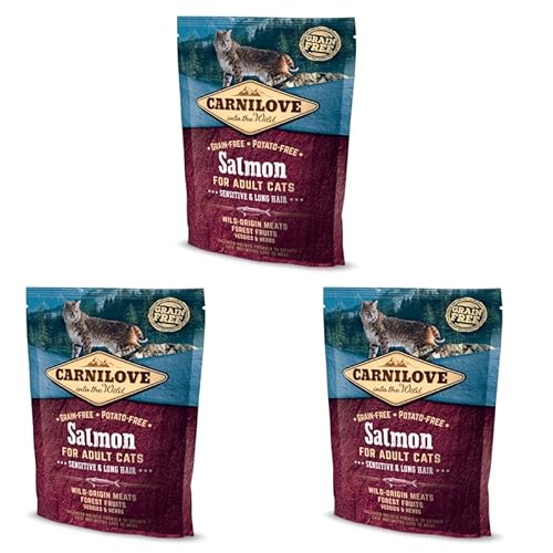 CARNILOVE Katze Adult Salmon | 3er Pack | 3 x 400 g | Alleinfuttermittel für ausgewachsene Katzen | Für eine empfindliche Verdauung | Ohne Getreide & Kartoffeln von CARNILOVE