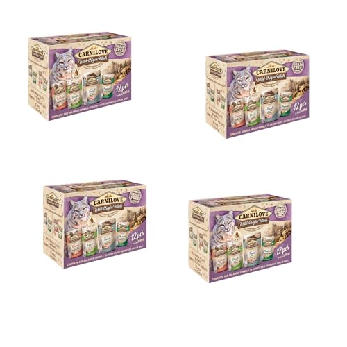 Carnilove Katze Multipack Wild Origins Fillets | 4er Pack | 4 x 12 x 85 g | Vollwertiges Alleinfuttermittel für Katzen | Genuss aus Vier Sorten | Mit 85% Wildfleisch-Anteil von CARNILOVE