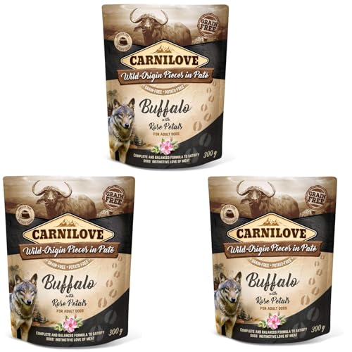 CARNILOVE Pouch Paté Buffalo with Rose Blossom | 3er Pack | 3 x 300 g | Alleinfuttermittel für Hunde | Büffel & Rosenblätter | Reich an Antioxidantien | Getreidefrei CARNILOVE Pouch Paté Buffalo with Rose Blossom | 3er Pack | 3 x 300 g | Alleinfuttermittel für Hunde | Büffel & Rosenblätter | Reich an Antioxidantien | Getreidefrei von CARNILOVE
