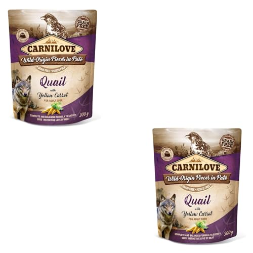 Carnilove Quail with Yellow Carrot | Doppelpack | 2 x 300 g | Nassfutter für ausgewachsene Hunde | Wachtel mit gelber Karotte | Getreidefrei | Aus 85% Fleisch und Innereien von CARNILOVE