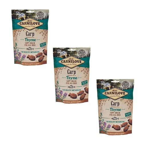 Carnilove Soft Snack Carp enriched Thyme | 3er Pack | 3 x 200 g | Leckerli für Hunde | Karpfen und Thymian | Ohne Zuckerzusatz | exotischer Fleischgeschmack von CARNILOVE