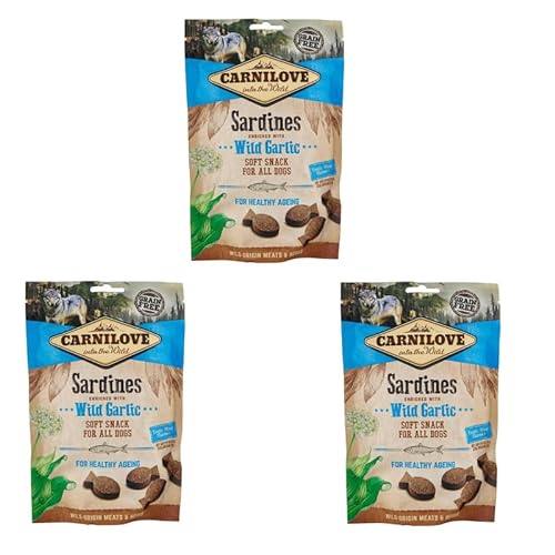 Carnilove Soft Snack Sardinen mit Knoblauch | 3er Pack | 3 x 200 g | Soft Snack für Hunde | Zur Unterstützung der Haut- und Fellgesundheit | Getreide- und Kartoffelfrei von CARNILOVE