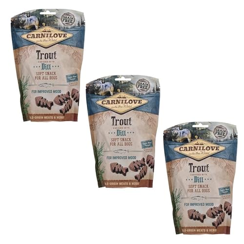 Carnilove Soft Snack Trout enriched with Dill | 3er Pack | 3 x 200 g | Leckerli für Hunde | Forelle und Dill | Ohne Zuckerzusatz | exotischer Fleischgeschmack von CARNILOVE