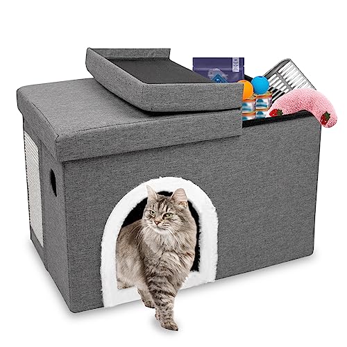 CAROLMADE Katzenhaus mit Stauraum, faltbares Katzenbett für Indoor-Katzen, kleine Haustiere unter 20 kg von CAROLMADE