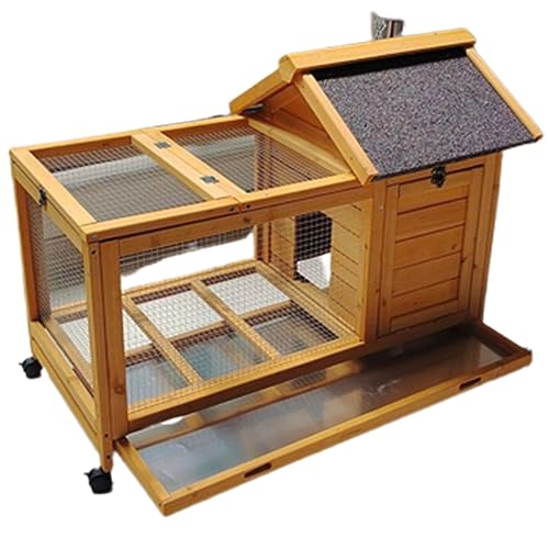 Das Dach des doppellagigen Hühnerstalls aus Holz kann zum Füttern und Reinigen geöffnet werden, was praktisch für den Innen- und Außenbereich ist (Holzfarbe) von CASEGO
