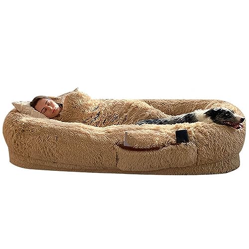 Das große Hundebett ist abnehmbar und abwaschbar, warm, komfortabel, umweltfreundlich, geruchsneutral, plüschig, rundes Tierbett (Khaki 5XL) von CASEGO