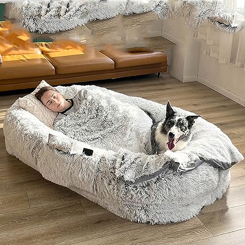 Das große Hundebett ist abnehmbar und abwaschbar, warm, komfortabel, umweltfreundlich, geruchsneutral, plüschig, rundes Tierbett (gray 5XL) von CASEGO