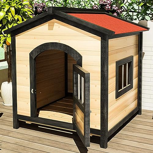 Haustierhütte aus massivem Holz für den Außenbereich mit Türen und Fenstern, stabil, langlebig und wetterbeständig, große Haushaltshütte (Log Color XL) von CASEGO
