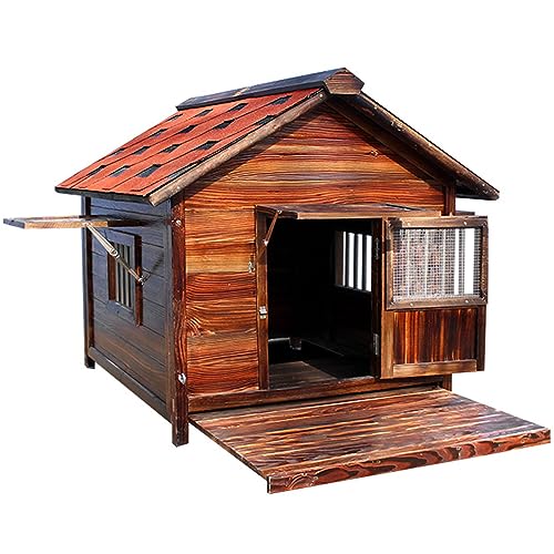 Hundehütte aus Holz für den Außenbereich, mit Fenstersteg, Schattierung, Isolierung, Netz, atmungsaktive Belüftung, für große und kleine Haustiere, universell (5XL) von CASEGO