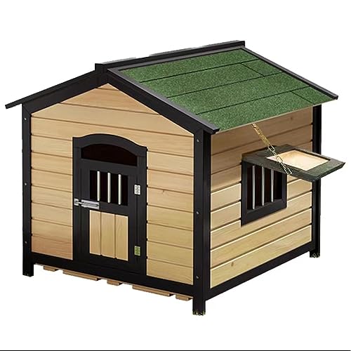 Hundehütte aus Holz mit Asphaltdach mit Sonnenblende, praktisch und starke Wetterbeständigkeit, für den Innen- und Außenbereich (Log-Farbe, groß) von CASEGO