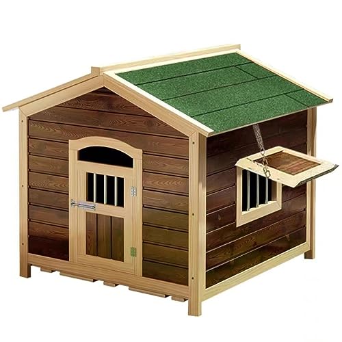 Hundehütte aus Holz mit Asphaltdach mit Sonnenblende, praktisch und starke Wetterbeständigkeit für den Innen- und Außenbereich (karbonisierte Farbe, groß) von CASEGO