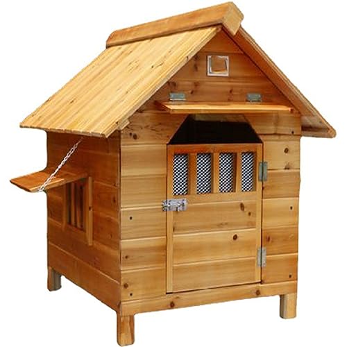 Hundehütte aus massivem Holz für den Außenbereich mit Tür und Fenster, Sonnenblende, atmungsaktiv, robust und langlebig, Four Seasons Universal-Hundehütte für große Hunde (XL) von CASEGO