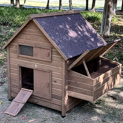 Outdoor-Hühnerkäfig aus Holz mit Eierkasten mit Rampe Aktivitätsraum, große vordere und hintere Doppeltüren, Heimzucht-Schuppen (karbonisierte Farbe) von CASEGO