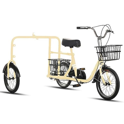 Outdoor Hund Walking Dreirad Licht Reiten Bequemer Sitz Vorne und Hinten Auto Korb Große Kapazität Lagerung Erwachsene Multifunktions Roller (Beige) von CASEGO
