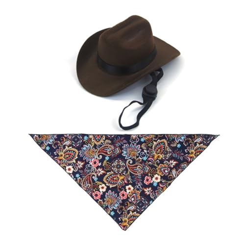 CASNO Cowboyhut für Haustier-Kopfbedeckung, Foto-Requisiten mit Karomuster, Taschentuch für Katzen und Hunde, für Urlaubsfotos und Partys von CASNO