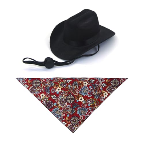 CASNO Cowboyhut für Haustier-Kopfbedeckung, Foto-Requisiten mit Karomuster, Taschentuch für Katzen und Hunde, für Urlaubsfotos und Partys von CASNO