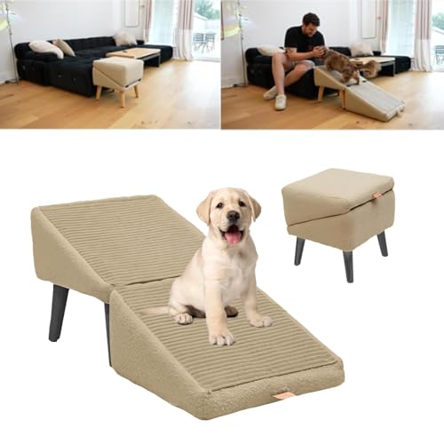 CASOME 2025Neue Geteilte Ottoman-Hunderampe, Weiche, Faltbare Hundetreppe Für Bett, Hundesofa-Rampe Und Ottomane, Multifunktionale Hundesofa-Rampe Und Ottomane Als Nützlichste Möbel Im Haus(Khaki) von CASOME