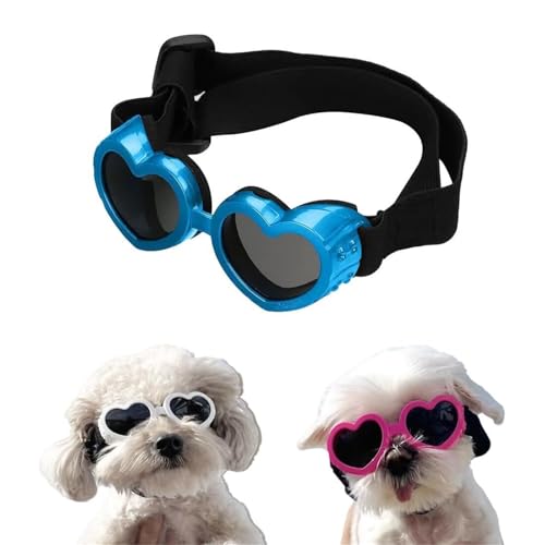 CASOME Herzförmige Antibeschlag-Sonnenbrille Für Kleine Hunde, Uv-Schutz-Sonnenbrille, Verstellbares Und Bequemes Band, Modisches Haustier-Accessoire, 6 Lebendige Farben(Blue) von CASOME