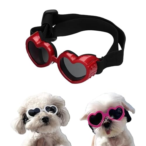 CASOME Herzförmige Antibeschlag-Sonnenbrille Für Kleine Hunde, Uv-Schutz-Sonnenbrille, Verstellbares Und Bequemes Band, Modisches Haustier-Accessoire, 6 Lebendige Farben(Red) von CASOME