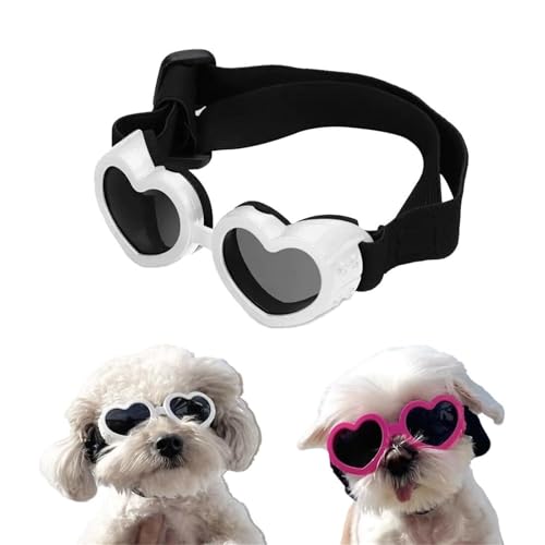 CASOME Herzförmige Antibeschlag-Sonnenbrille Für Kleine Hunde, Uv-Schutz-Sonnenbrille, Verstellbares Und Bequemes Band, Modisches Haustier-Accessoire, 6 Lebendige Farben(White) von CASOME