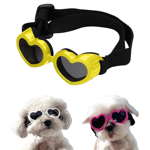 CASOME Herzförmige Antibeschlag-Sonnenbrille Für Kleine Hunde, Uv-Schutz-Sonnenbrille, Verstellbares Und Bequemes Band, Modisches Haustier-Accessoire, 6 Lebendige Farben(Yellow) von CASOME
