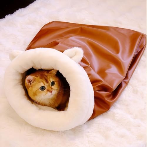CASOME Katzenhöhlen-Schlafsack – Plüschiges, Selbstwärmendes Katzenbett Mit Wolkenkissen, Weicher Tiefschlafsack Für Haustiere, Winddicht Und Gemütlich Für Katzen Bis Zu 20 Pfund(L) von CASOME