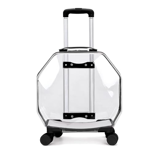 Transportbox Für Haustiere Mit Rädern – Rollbare, Transparente Hartschalen-Reisebox Für Katzen Und Kleine Hunde, Geräumiger, Tragbarer Haustierkoffer Mit 360°-Rädern Und Teleskopgriff(Black) von CASOME