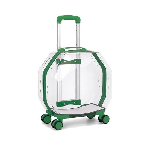 Transportbox Für Haustiere Mit Rädern – Rollbare, Transparente Hartschalen-Reisebox Für Katzen Und Kleine Hunde, Geräumiger, Tragbarer Haustierkoffer Mit 360°-Rädern Und Teleskopgriff(Green) von CASOME