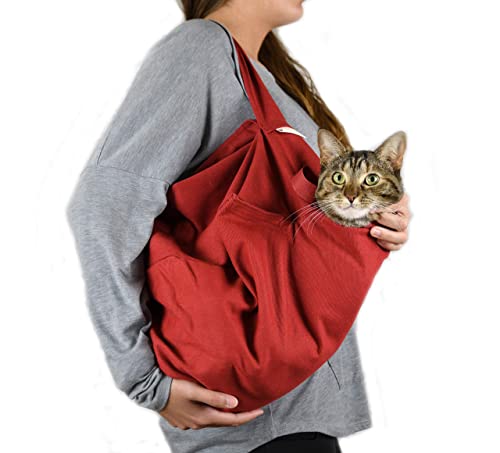 Cat-in-the-Bag Cozy Comfort Tragetasche – Große rote Katzen-Tragetasche und Katzen-Rückhaltetasche für Fellpflege, Tierarztbesuche, Medikamentenverabreichung, Zahnpflege, Nageltrimmen und Reisen von CAT-IN-THE-BAG COZY COMFORT