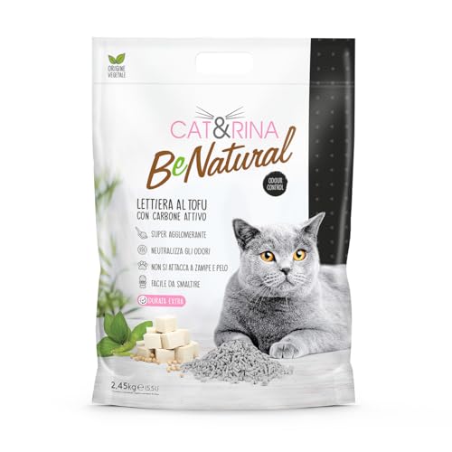 Cat&Rina BeNatural 5,5 l Tofu Katzenstreu Katzentoilette, pflanzliches Streu, Bis zu 30 Tage Gebrauch, entsorgt in Bio- oder WC-Sand, geruchsfrei gegen Aktivkohle von CAT&RINA