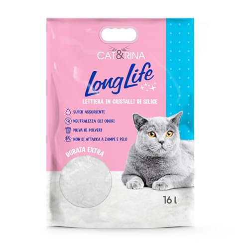 CAT&RINA Long Life Super Absorbent Silica, Silikat Katzenstreu. Staubfrei und sicher. Geruchsneutral, | Klassisch, Maxi Format 16 L von CAT&RINA