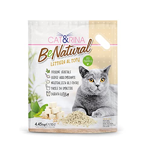 Cat&Rina 10 l Tofu Katzenstreu, pflanzlich klumpend, für bis zu 60 Tage Nutzung, entsorgt in Bio oder Toilette, geruchshemmender Sand Maxi, Natur, 1478.7 von CAT&RINA