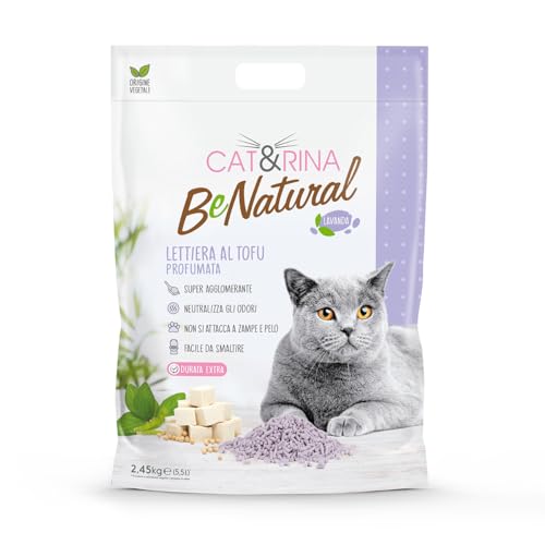 Cat&Rina BeNatural 5,5 l Tofu Katzenstreu Katzentoilette, pflanzliches Streu, Bis zu 30 Tage Gebrauch, entsorgt in Bio- oder Toilettensand, geruchsfrei von Lavendel. von CAT&RINA