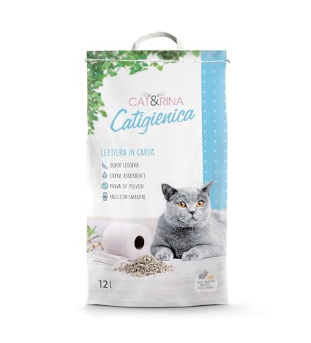 Cat&Rina Catigienica Katzenstreu aus 12 l Papier extra saugfähiges Katzenstreu Entsorgung im Bio oder WC - Katzenstreu staubfrei und super leicht von CAT&RINA