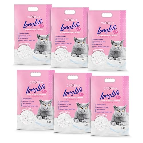 Cat&Rina LongLife Talkumpuder, Set mit 6 Packungen Silizium-Katzenstreu, je 5,5 l, mit Siliziumkristallen, Vorratspackung für bis zu 6 Monate Katzensand, antiallergisch und bakteriostatisch. Cat&Rina LongLife Talkumpuder, Set mit 6 Packungen Silizium-Katzenstreu, je 5,5 l, mit Siliziumkristallen, Vorratspackung für bis zu 6 Monate Katzensand, antiallergisch und bakteriostatisch. von CAT&RINA