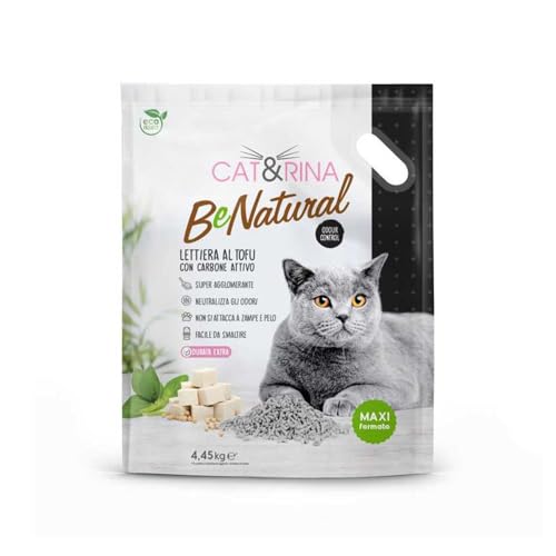 Cat&Rina Tofu Katzenstreu, 10 l, pflanzliche klumpende Katzenstreu, bis zu 60 Tage Nutzung, Entsorgung in Organic oder Toilette, Antigeruchssand, Maxi-Format, Aktivkohle von CAT&RINA