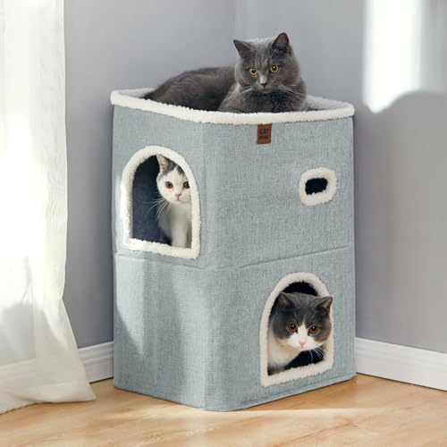 CATBOAT 2-stöckiges Katzenhaus für den Innenbereich, überdachte Katzenbetten und Möbel mit Kratzunterlage und Versteckhöhle, niedliches modernes Katzenhaus für mehrere kleine Haustiere, große CATBOAT 2-stöckiges Katzenhaus für den Innenbereich, überdachte Katzenbetten und Möbel mit Kratzunterlage und Versteckhöhle, niedliches modernes Katzenhaus für mehrere kleine Haustiere, große von CATBOAT