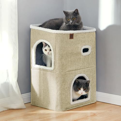 2-stöckiges Katzenhaus für den Innenbereich, Katzenbett, überdachte Katzenhöhle, Betten und Möbel mit Kratzpad und versteckter Höhle, niedliche, moderne Katzenhütte für mehrere kleine Haustiere, große 2-stöckiges Katzenhaus für den Innenbereich, Katzenbett, überdachte Katzenhöhle, Betten und Möbel mit Kratzpad und versteckter Höhle, niedliche, moderne Katzenhütte für mehrere kleine Haustiere, große von CATBOAT