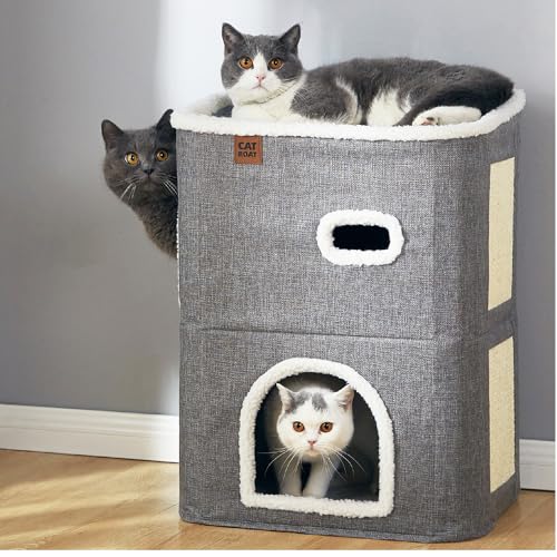 CATBOAT 2-stöckiges Katzenhaus für den Innenbereich, überdachte Katzenbetten und Möbel mit Kratzunterlage und Versteckhöhle, niedliches modernes Katzenhaus für mehrere kleine Haustiere, große CATBOAT 2-stöckiges Katzenhaus für den Innenbereich, überdachte Katzenbetten und Möbel mit Kratzunterlage und Versteckhöhle, niedliches modernes Katzenhaus für mehrere kleine Haustiere, große von CATBOAT