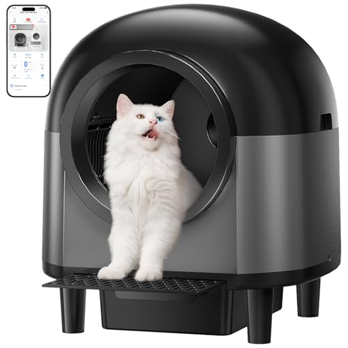 Automatische Katzentoilette, selbstreinigend, intelligente Katzentoilette mit 10 Sicherheitssensorradaren, 100 l elektrische Katzentoiletten mit Treppe für mehrere Katzen, APP-Steuerung (schwarz) von CATCOOL