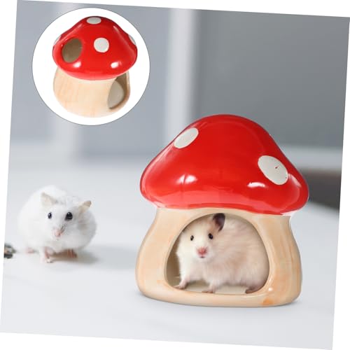 CATIEBYE Keramik Hamsterhaus Pilzform Sommer Kühlnest Kleintier Schlafhaus für Zwerghamster und Kleine Haustiere Robust Sicher Praktisch von CATIEBYE