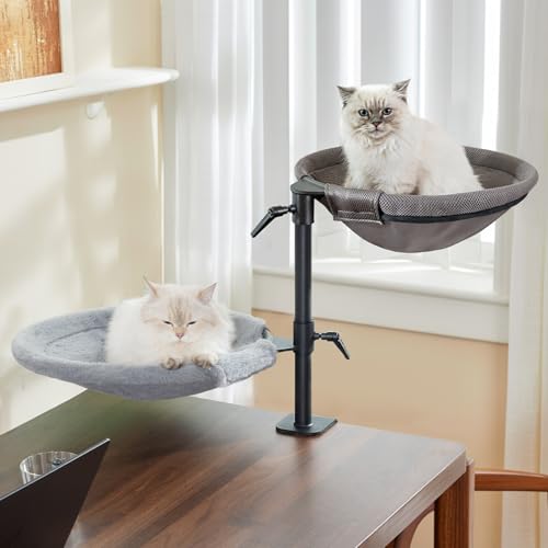 CATISM 2 Katzenbett für Schreibtisch - 360° drehbar & höhenverstellbar katzenkorb, Katzenhängematte mit 4 waschbaren Bezügen Katzenschlafplatz für Homeoffice (Grau) bis 40 LBS von CATISM
