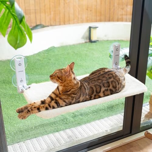 CATISM Großes Katzen-Fensterbett – Faltbare hängende Katzenfensterhängematte – Fensterbanksitz für große Katzen, Regal mit starken Saugnäpfen, Kitty-Liege, wendbarer Bezug, hält bis zu 18 kg (Beige) CATISM Großes Katzen-Fensterbett – Faltbare hängende Katzenfensterhängematte – Fensterbanksitz für große Katzen, Regal mit starken Saugnäpfen, Kitty-Liege, wendbarer Bezug, hält bis zu 18 kg (Beige) von CATISM