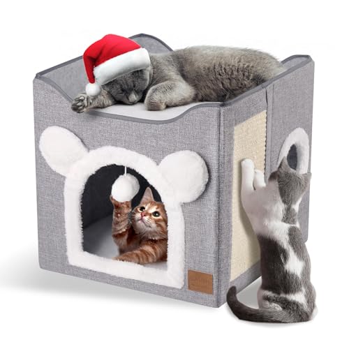 CATISM Faltbares Katzenhaus, Katzenhöhle 2 Schicht Würfel Großer Raum Katzenbett mit Kratzbrett und Spielball für kleine mittlere Haustiere Innenruhe 40 * 40 * 35cm Grau CATISM Faltbares Katzenhaus, Katzenhöhle 2 Schicht Würfel Großer Raum Katzenbett mit Kratzbrett und Spielball für kleine mittlere Haustiere Innenruhe 40 * 40 * 35cm Grau von CATISM