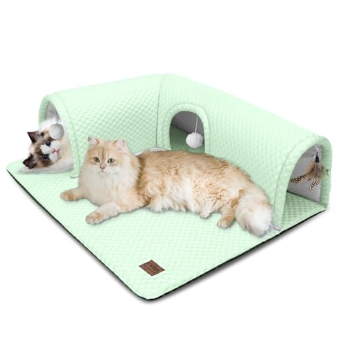 CATISM Katzenbett mit Tunnel - Katzentunnel für Indoor-Katzen, 3-Wege-Anschlüsse, 3 Spielzeuge, Abnehmbarer Teppich, weicher Tunnel, große Höhle, Rutschfester Boden, Teppich, Rohrbett für Kätzchen von CATISM